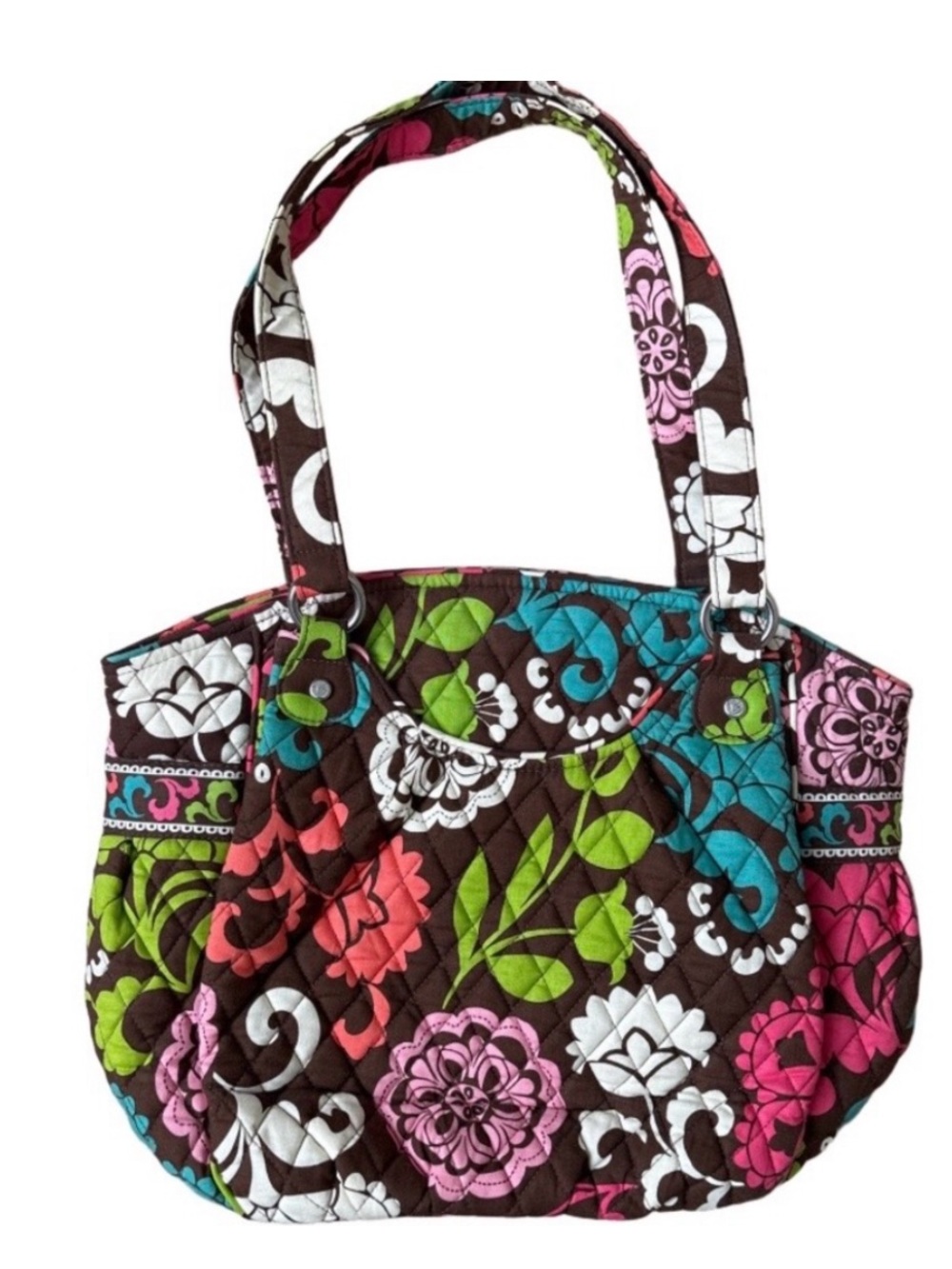 Vera Bradley Lola Quilted Cotton Shoulder Bag Brown Multi Floral